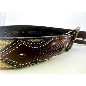 Nocona Youth Brown & Black Inlay Concho & Fabric Western Belt N4416644 Size 24